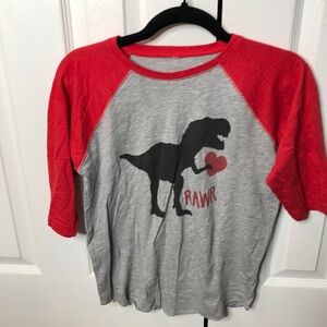 Valentine’s Day themed Red and Gray Dinosaur Kids Shirt, size M (8/10)